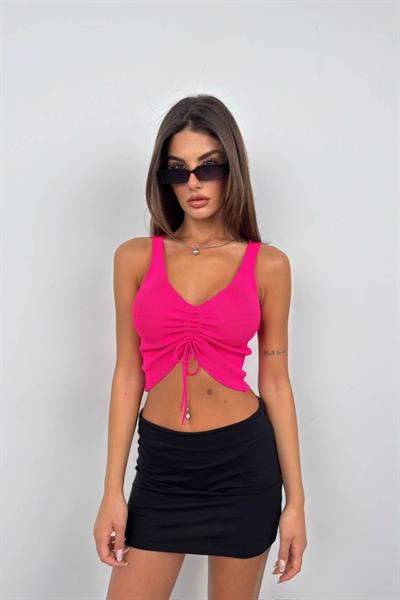 Ön Büzgülü Crop Bluz