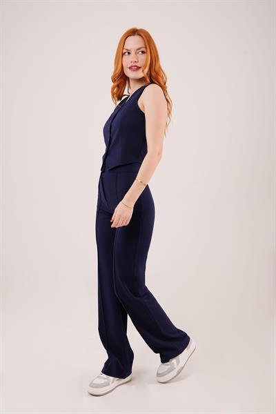 Ön Dikiş Detaylı Tek Düğme Lacivert Pantolon