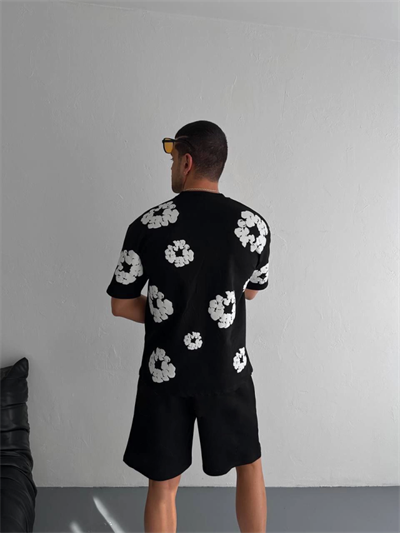 Ön Ve Arka Baskılı Oversize Bisiklet Yaka T-shirt- Siyah