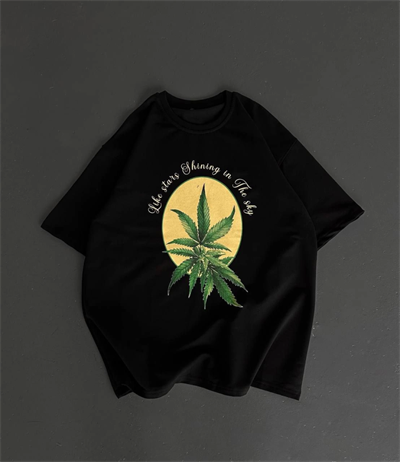 Ön Ve Arka Baskılı Oversize Bisiklet Yaka T-shirt- Siyah