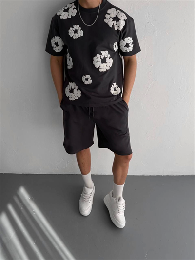 Ön Ve Arka Baskılı Oversize Bisiklet Yaka T-shirt- Siyah