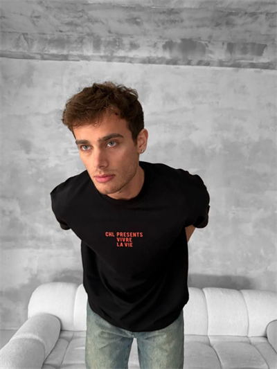 Ön Ve Arka Baskılı Oversize Bisiklet Yaka T-shirt- Siyah