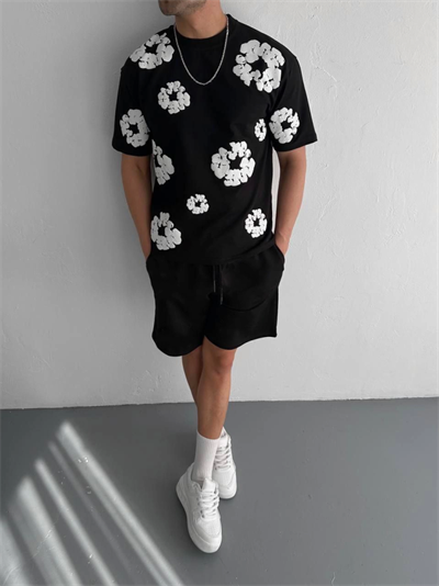 Ön Ve Arka Baskılı Oversize Bisiklet Yaka T-shirt- Siyah