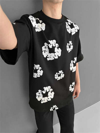 Ön Ve Arka Baskılı Oversize Bisiklet Yaka T-shirt- Siyah