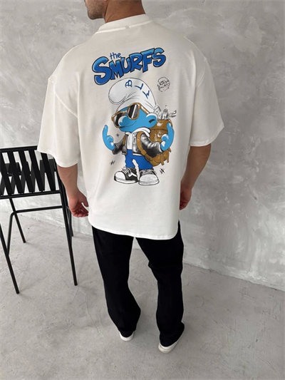 Ön Ve Arka Baskılı Oversize Bisiklet Yaka T-shirt- Beyaz