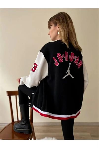 Ön Ve Kol Nakış İşlemeli Kolej Ceket - Siyah