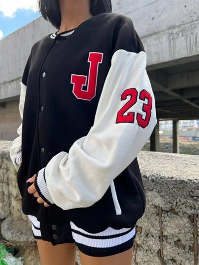 Ön Ve Kol Nakış İşlemeli Kolej Ceket - Siyah