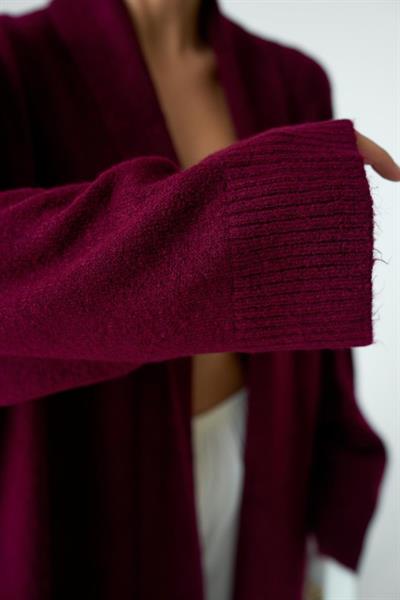 Önü Açık Şal Yaka Hırka - Bordo