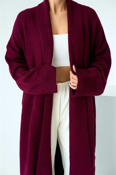 Önü Açık Şal Yaka Hırka - Bordo