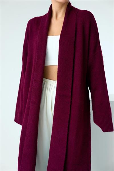 Önü Açık Şal Yaka Hırka - Bordo