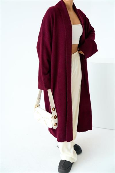 Önü Açık Şal Yaka Hırka - Bordo