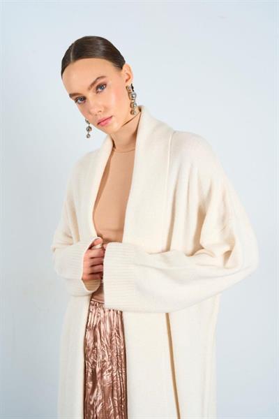 Önü Açık Şal Yaka Hırka - Krem