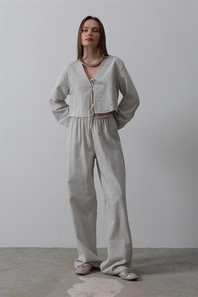 Önü Bağlamalı Crop Takım - Gri