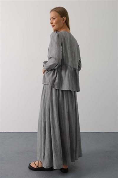 Önü Bağlamalı Etekli Takım - Gri