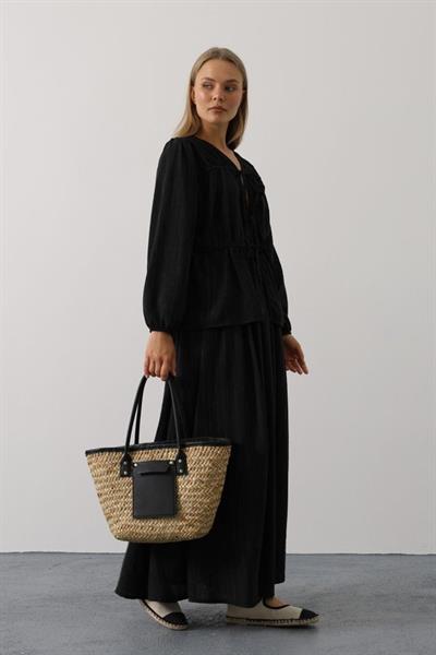 Önü Bağlamalı Etekli Takım - Siyah