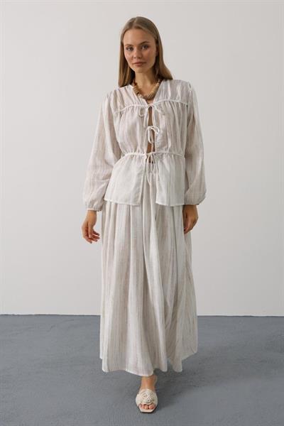 Önü Bağlamalı Etekli Takım - Taş