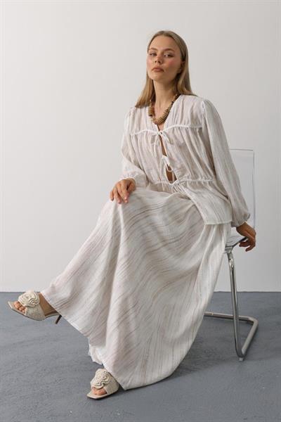 Önü Bağlamalı Etekli Takım - Taş