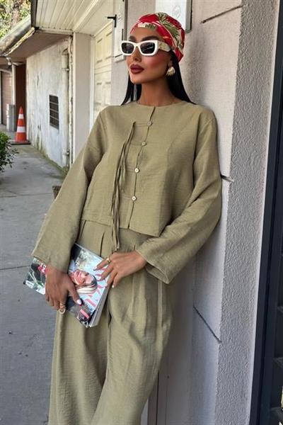 Önü İnce Kordon Detaylı Ve Double Paça Pantolonlu Takım 10180