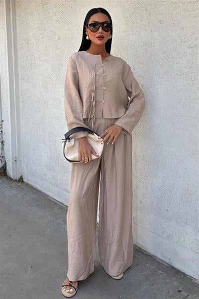 Önü İnce Kordon Detaylı Ve Double Paça Pantolonlu Takım 10180