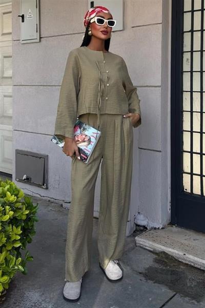 Önü İnce Kordon Detaylı Ve Double Paça Pantolonlu Takım 10180