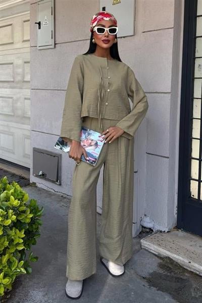 Önü İnce Kordon Detaylı Ve Double Paça Pantolonlu Takım 10180