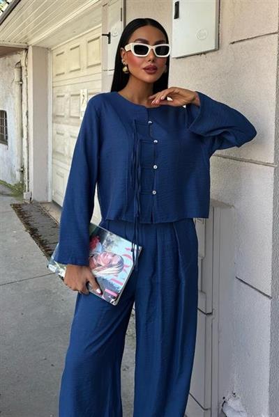 Önü İnce Kordon Detaylı Ve Double Paça Pantolonlu Takım 10180