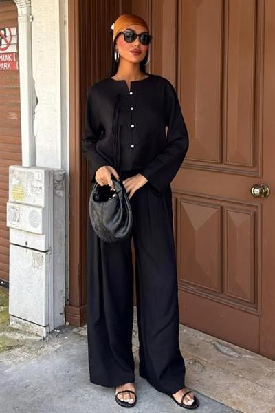 Önü İnce Kordon Detaylı Ve Double Paça Pantolonlu Takım 10180