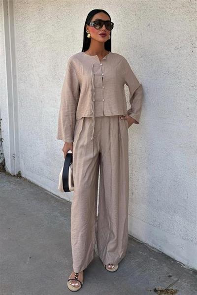 Önü İnce Kordon Detaylı Ve Double Paça Pantolonlu Takım 10180