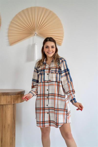 Oranj Oduncu Gömlek Elbise