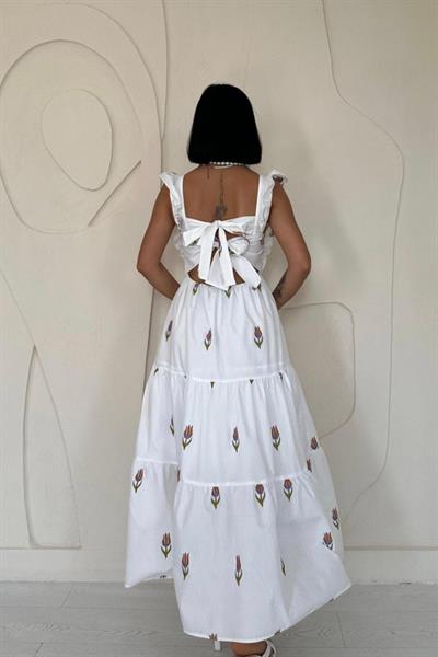 Oranj Sıfır Kol Fırfırlı Elbise