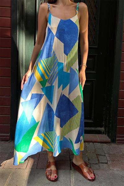 Örgü Askılı Elbise - Mavi