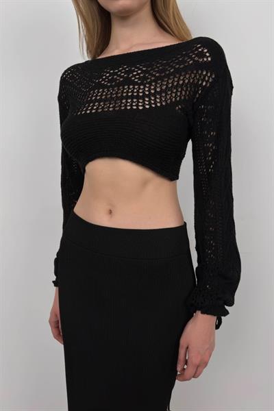 Örgü Detay Crop Triko Bluz