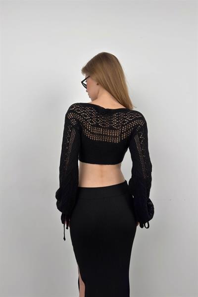 Örgü Detay Crop Triko Bluz