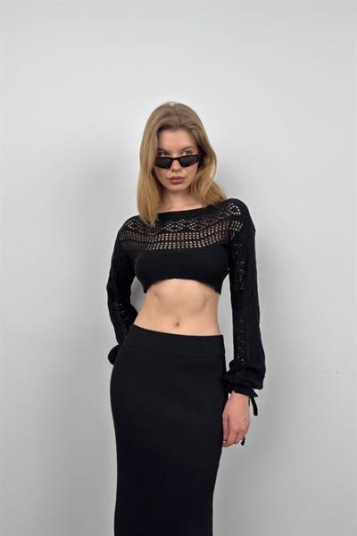 Örgü Detay Crop Triko Bluz