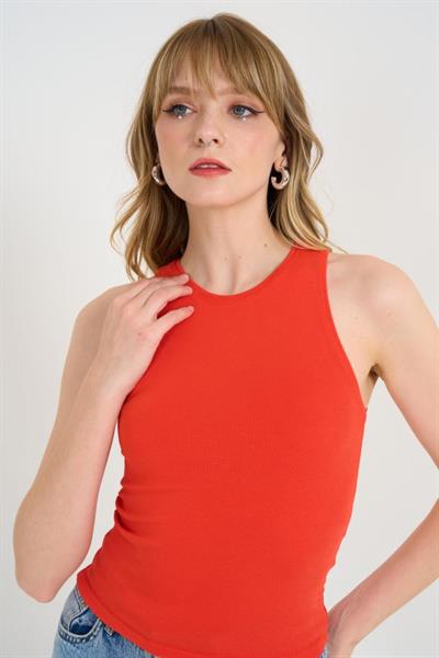 Örme Bisiklet Yaka Atlet - Kırmızı