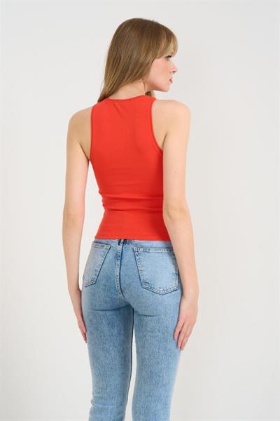 Örme Bisiklet Yaka Atlet - Kırmızı