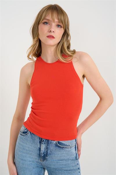 Örme Bisiklet Yaka Atlet - Kırmızı