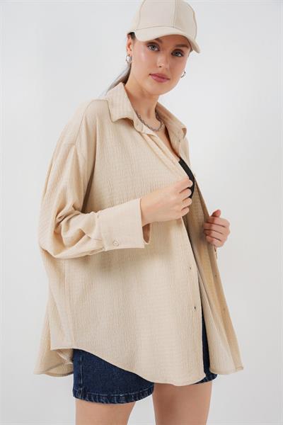 Örme Oversize Gömlek 20264 - Bej