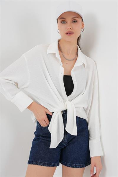 Örme Oversize Gömlek 20264 - Beyaz