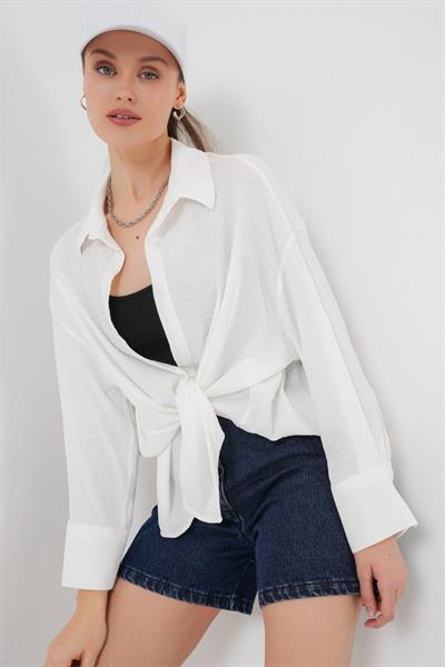 Örme Oversize Gömlek 20264 - Beyaz