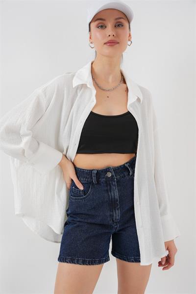 Örme Oversize Gömlek 20264 - Beyaz