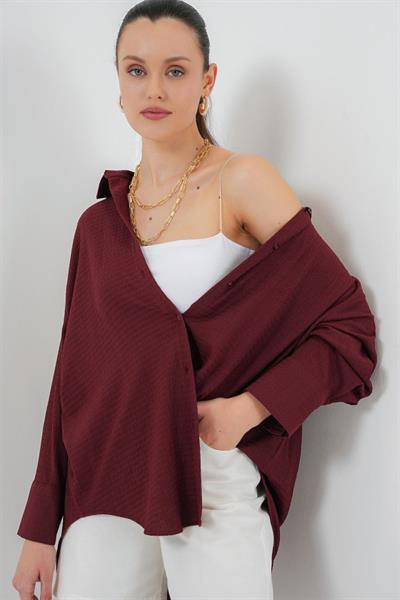 Örme Oversize Gömlek 20264 - Bordo