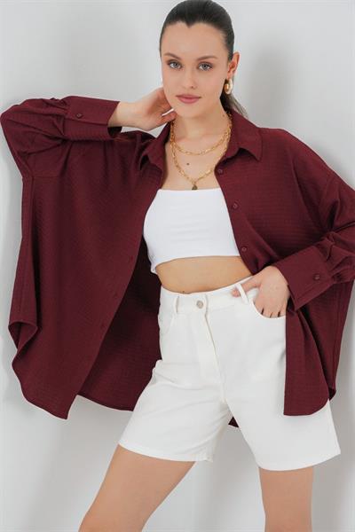 Örme Oversize Gömlek 20264 - Bordo