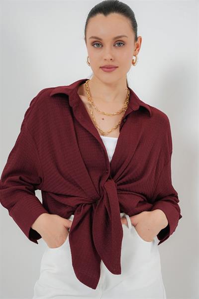 Örme Oversize Gömlek 20264 - Bordo