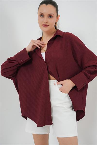 Örme Oversize Gömlek 20264 - Bordo