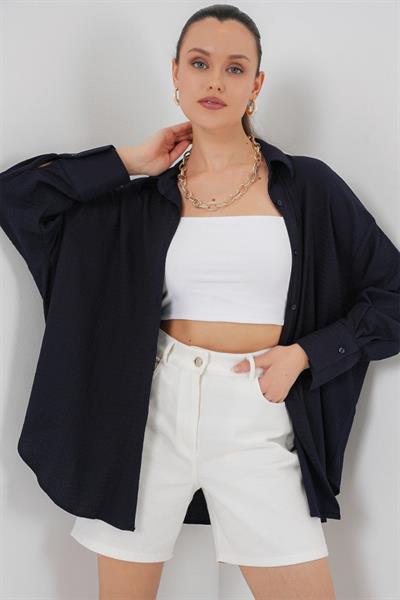 Örme Oversize Gömlek 20264 - Lacivert