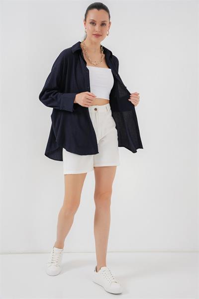 Örme Oversize Gömlek 20264 - Lacivert