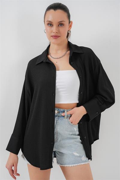 Örme Oversize Gömlek 20264 - Siyah