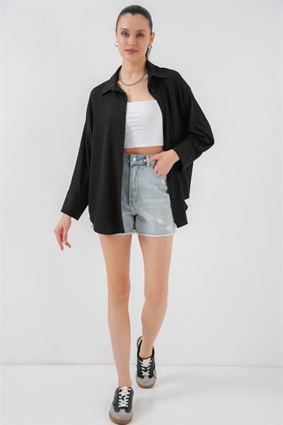 Örme Oversize Gömlek 20264 - Siyah