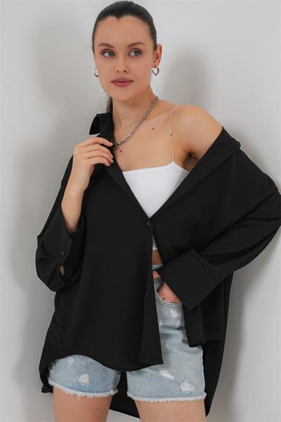 Örme Oversize Gömlek 20264 - Siyah